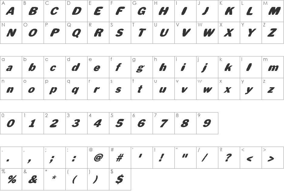 FZ BASIC 56 MANGLED ITALIC font character map preview