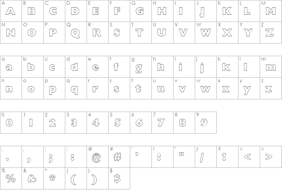 FZ BASIC 57 HOLLOW font character map preview