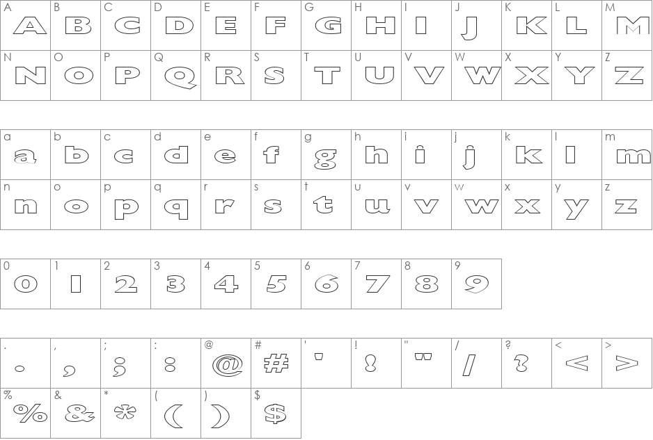 FZ BASIC 57 HOLLOW EX font character map preview