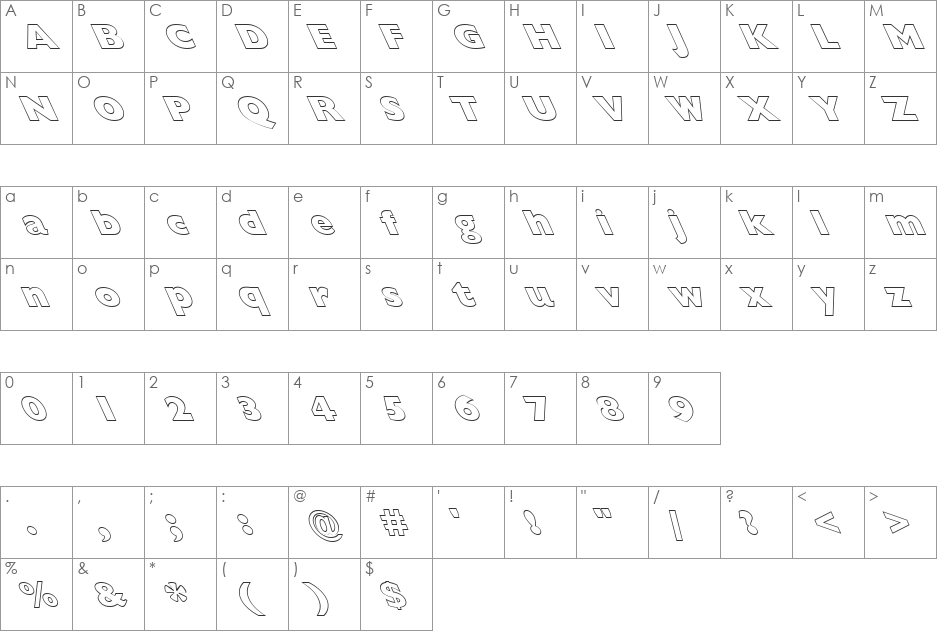 FZ BASIC 57 HOLLOW LEFTY font character map preview