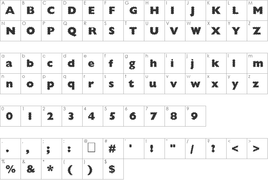 FZ BASIC 57 SPIKED font character map preview