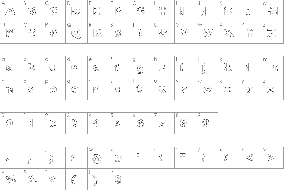 FZ BASIC 57 SPOTTED font character map preview