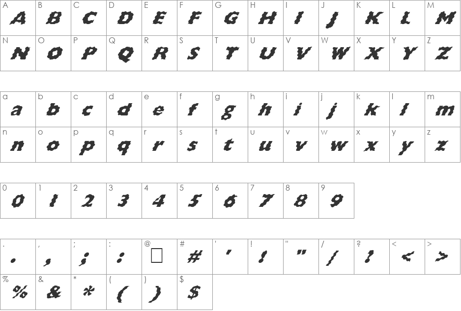FZ BASIC 57 WAVEY ITALIC font character map preview