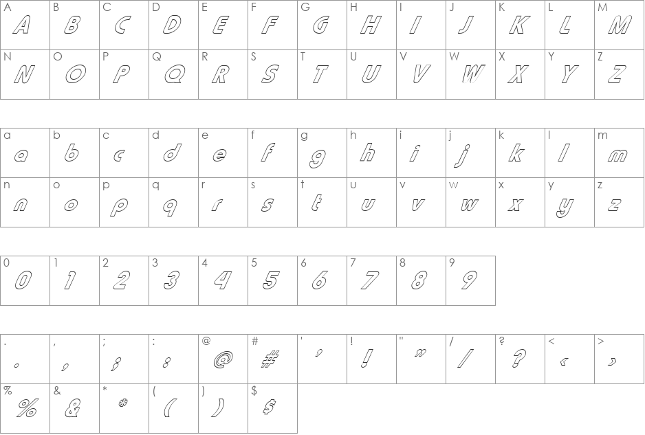 FZ BASIC 7 HOLLOW ITALIC font character map preview