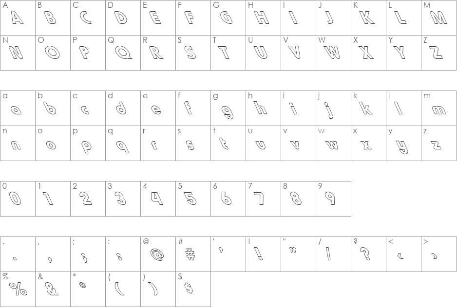 FZ BASIC 7 HOLLOW LEFTY font character map preview