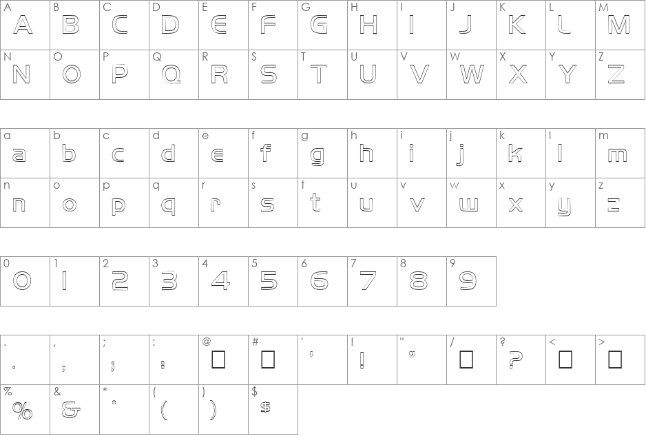 FZ BASIC 8 HOLLOW font character map preview