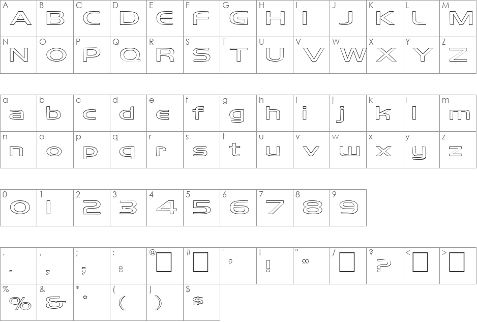FZ BASIC 8 HOLLOW EX font character map preview