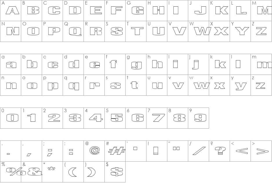 FZ BASIC 9 HOLLOW font character map preview