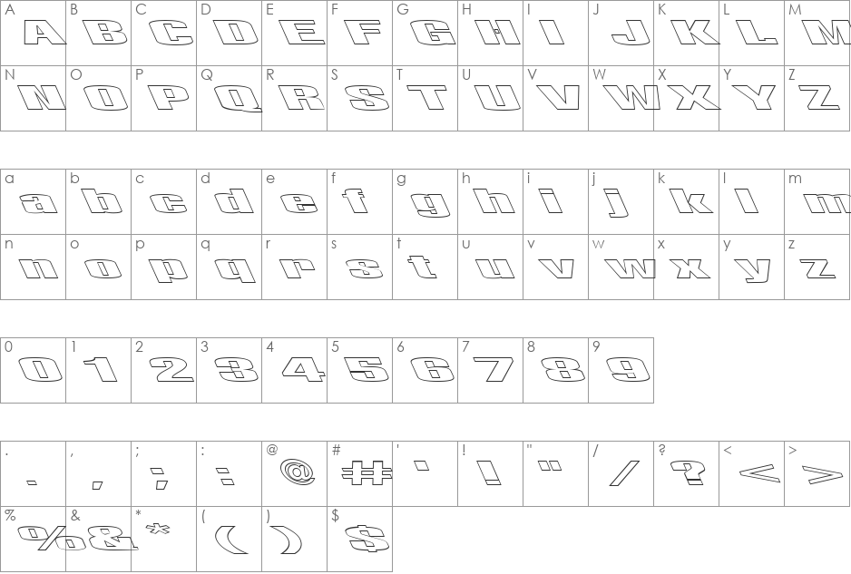FZ BASIC 9 HOLLOW LEFTY font character map preview