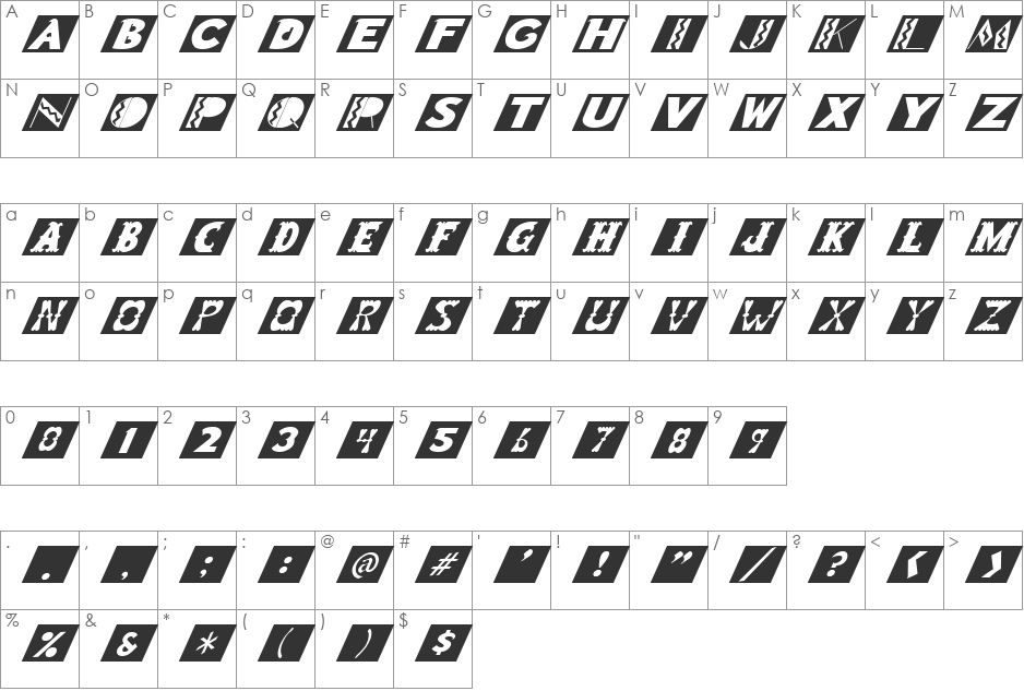 FZ BORDERS 15 ITALIC font character map preview