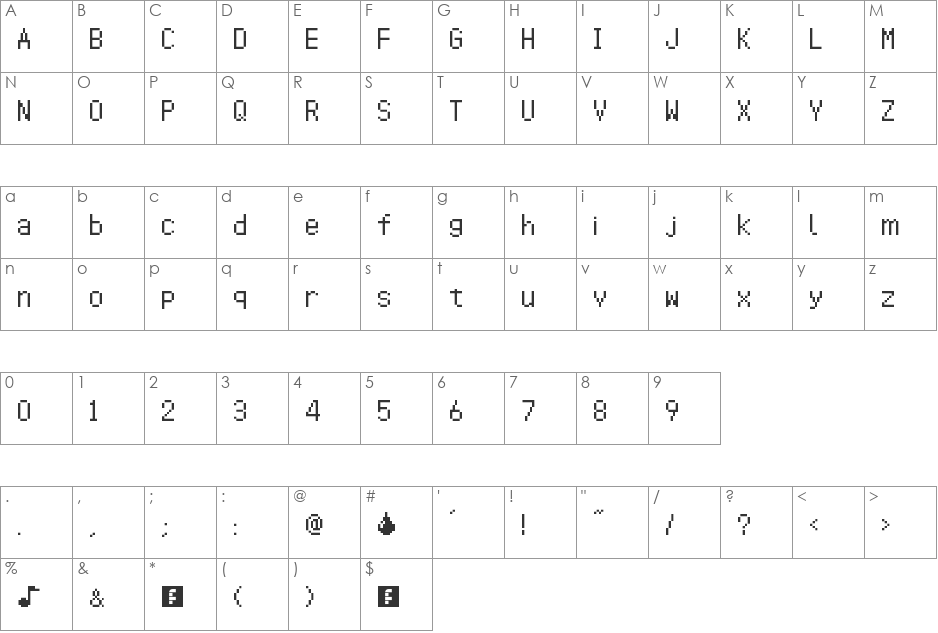 Animal Crossing: Wild World font character map preview