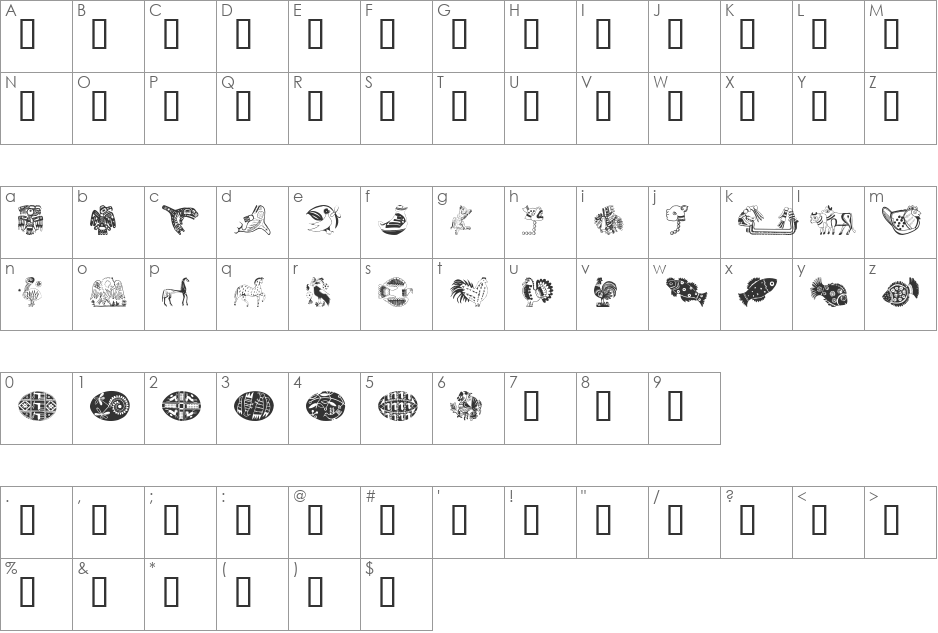 Animal Design font character map preview