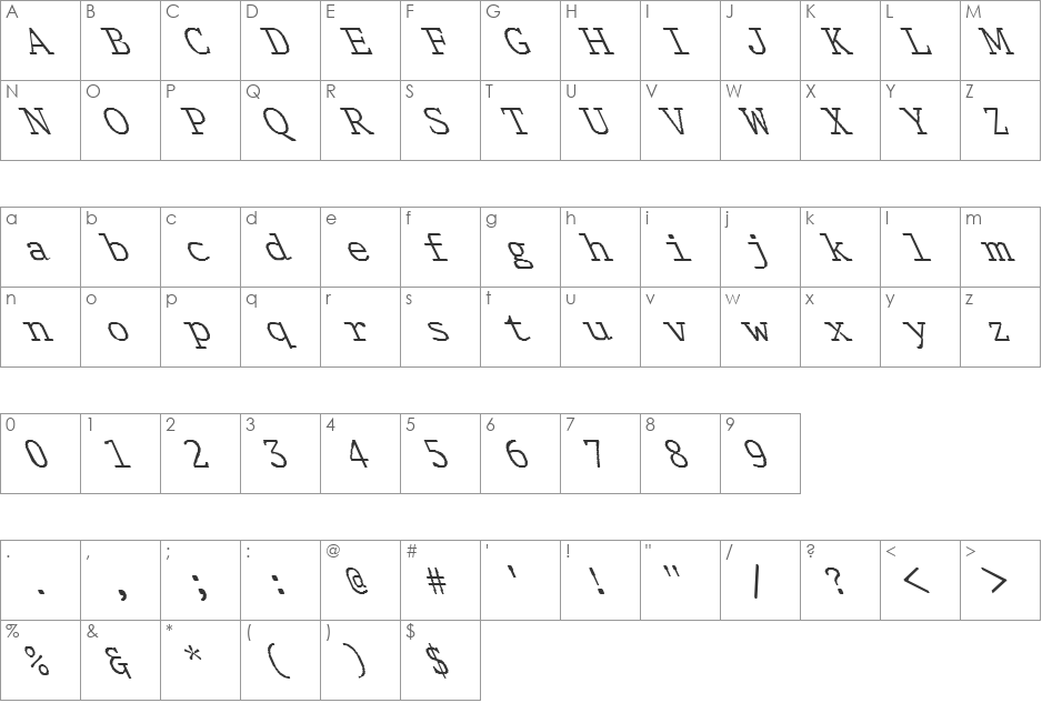FZ DIGITAL 1 LEFTY font character map preview