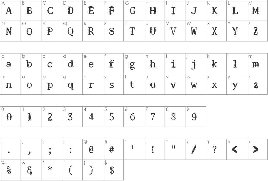 FZ DIGITAL 1 MANGLED font character map preview