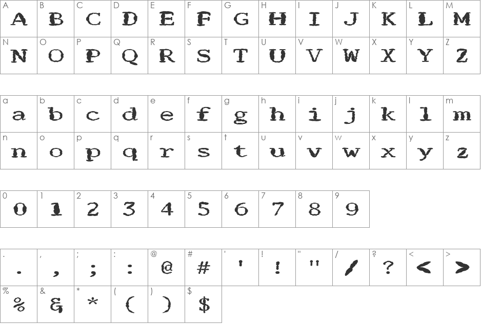 FZ DIGITAL 1 MANGLED EX font character map preview