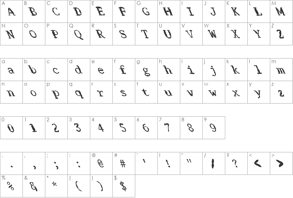 FZ DIGITAL 1 MANGLED LEFTY font character map preview