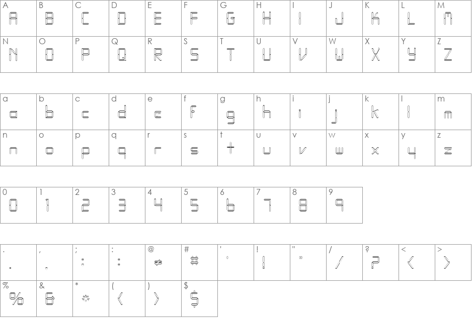 FZ DIGITAL 10 HOLLOW font character map preview