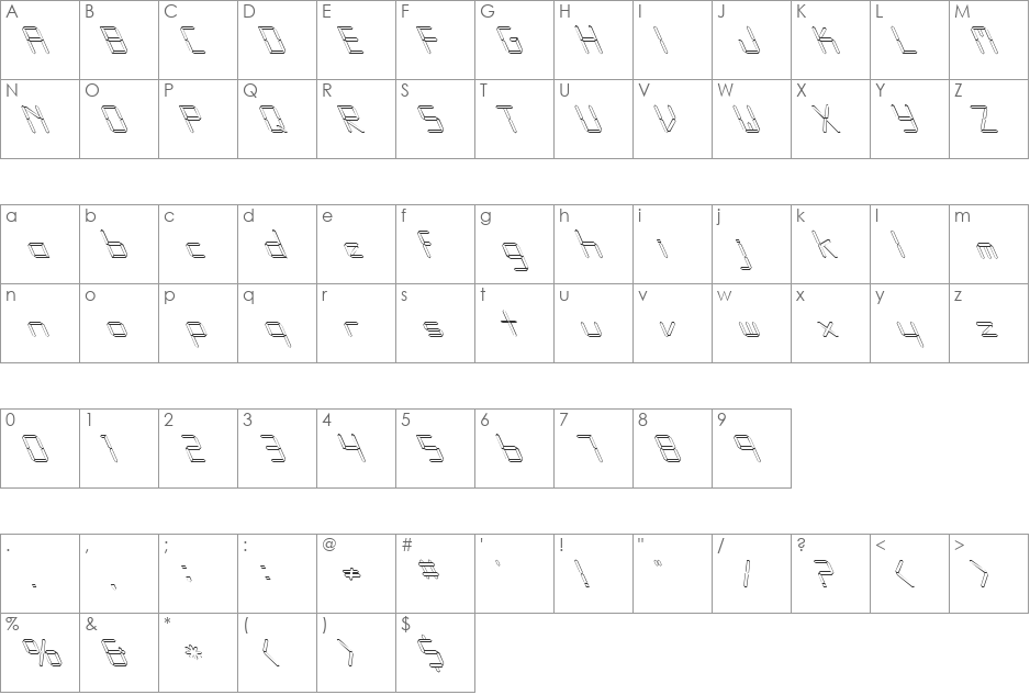 FZ DIGITAL 10 HOLLOW LEFTY font character map preview