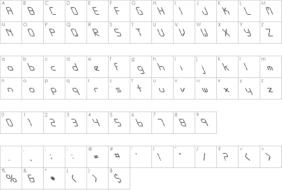 FZ DIGITAL 10 LEFTY font character map preview