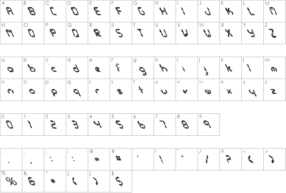 FZ DIGITAL 10 MANGLED LEFTY font character map preview