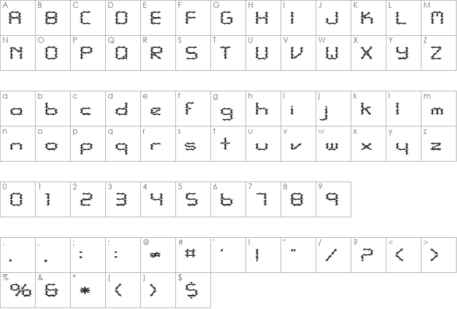 FZ DIGITAL 10 SPIKED EX font character map preview