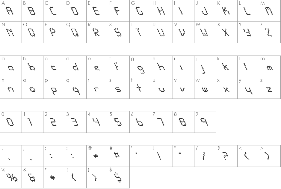 FZ DIGITAL 10 SPIKED LEFTY font character map preview