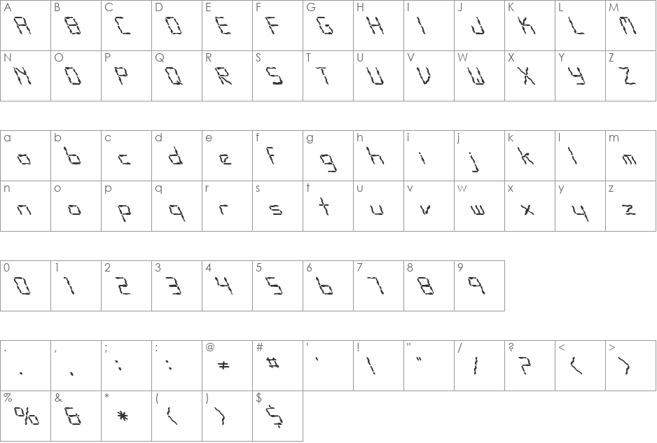 FZ DIGITAL 10 WAVEY LEFTY font character map preview