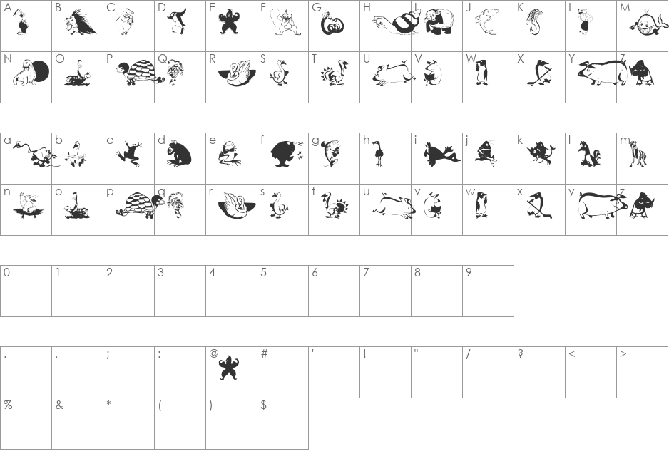 AnimalComedians font character map preview