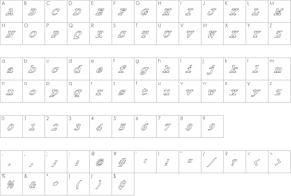 FZ DIGITAL 3 HOLLOW ITALIC font character map preview
