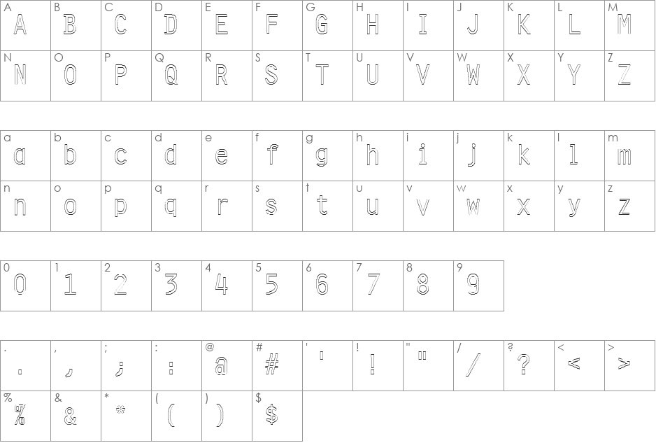 FZ DIGITAL 4 HOLLOW font character map preview