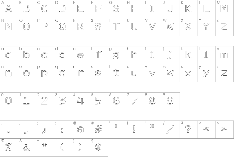 FZ DIGITAL 4 HOLLOW EX font character map preview