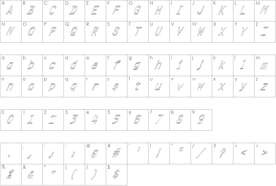 FZ DIGITAL 4 HOLLOW ITALIC font character map preview