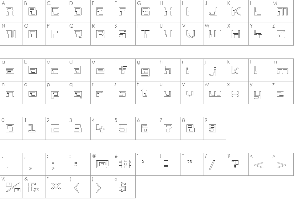 FZ DIGITAL 6 HOLLOW EX font character map preview