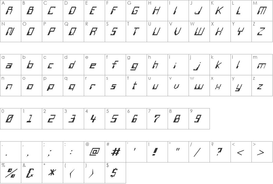 FZ DIGITAL 6 ITALIC font character map preview