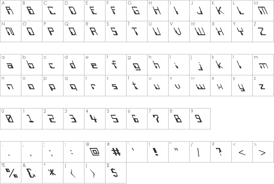 FZ DIGITAL 6 LEFTY font character map preview