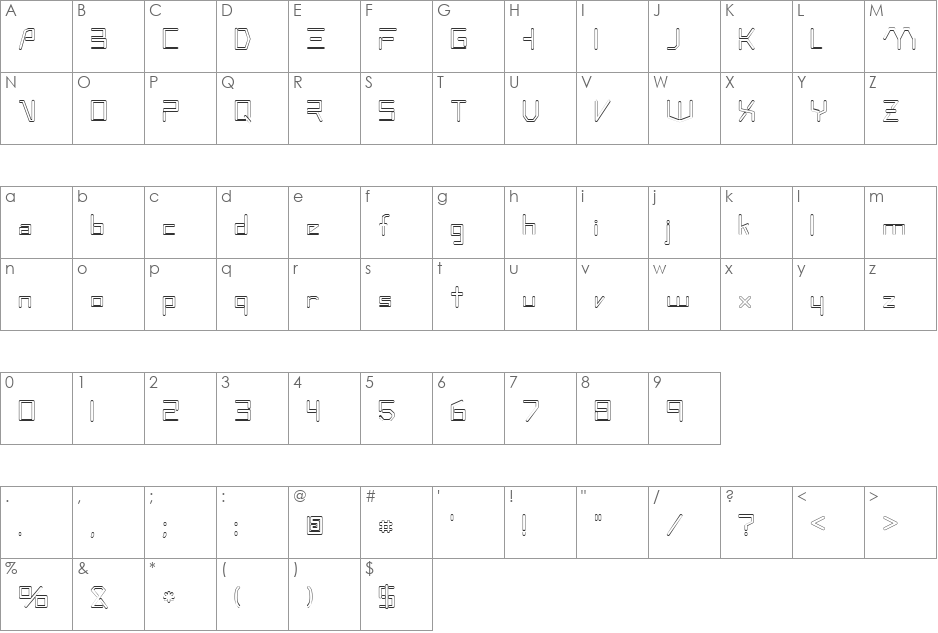 FZ DIGITAL 7 HOLLOW font character map preview