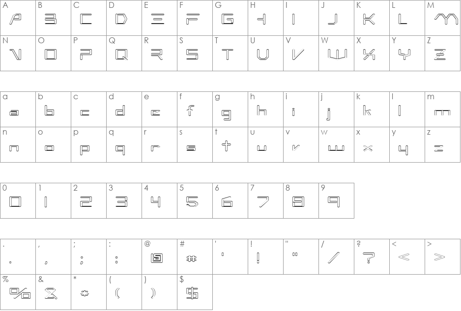 FZ DIGITAL 7 HOLLOW EX font character map preview