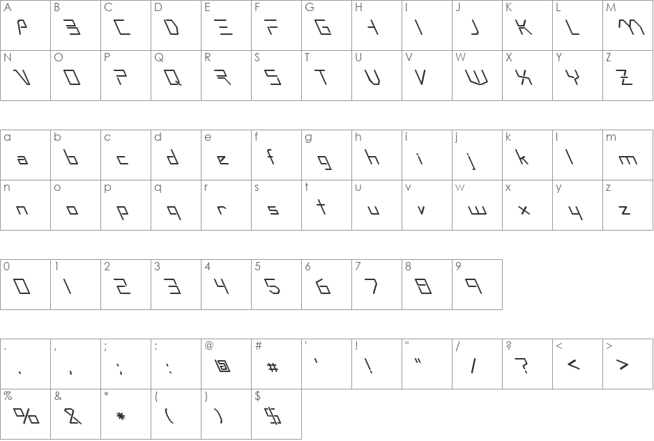 FZ DIGITAL 7 LEFTY font character map preview