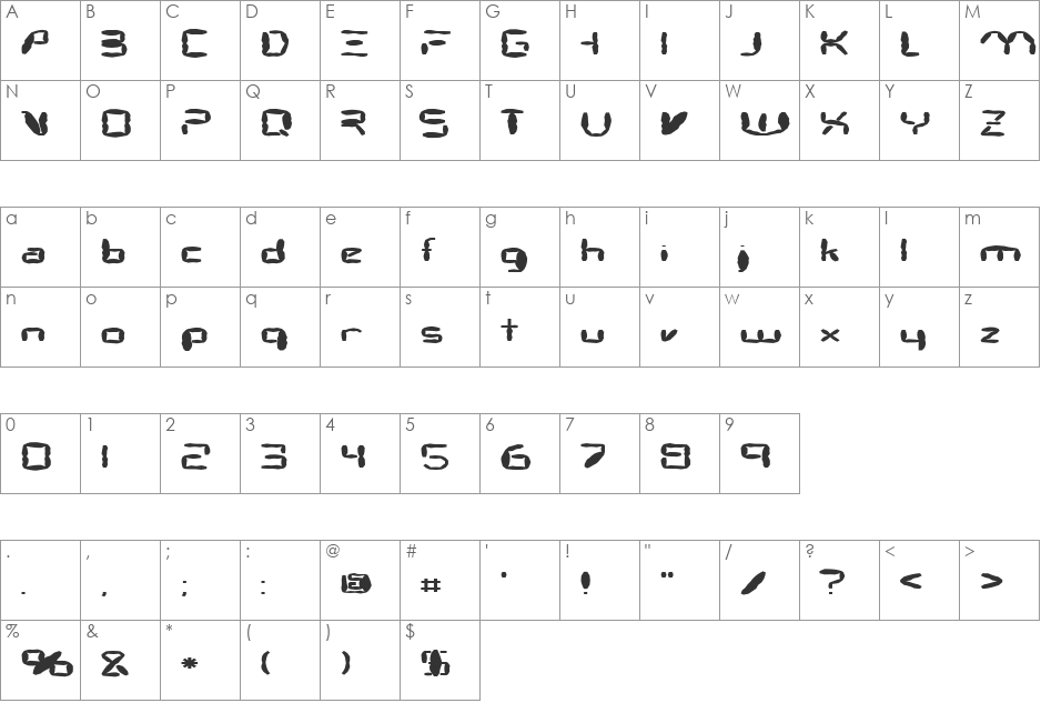 FZ DIGITAL 7 MANGLED EX font character map preview