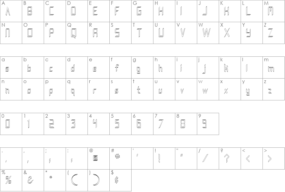 FZ DIGITAL 8 HOLLOW font character map preview
