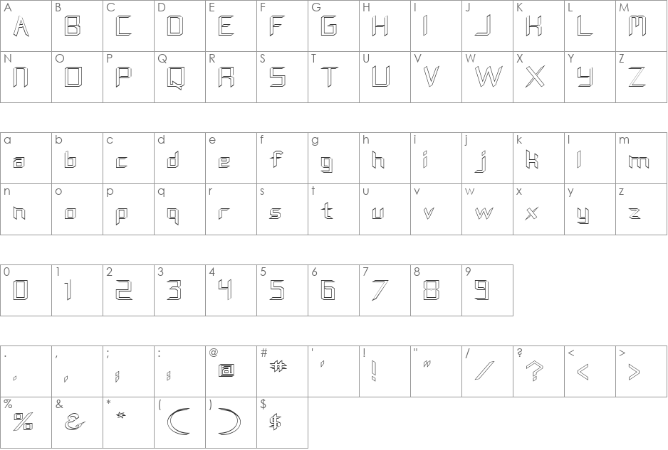 FZ DIGITAL 8 HOLLOW EX font character map preview