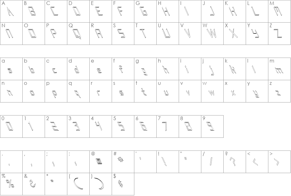 FZ DIGITAL 8 HOLLOW LEFTY font character map preview