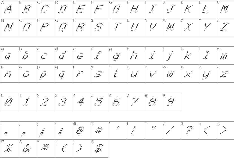 FZ DIGITAL 9 ITALIC font character map preview