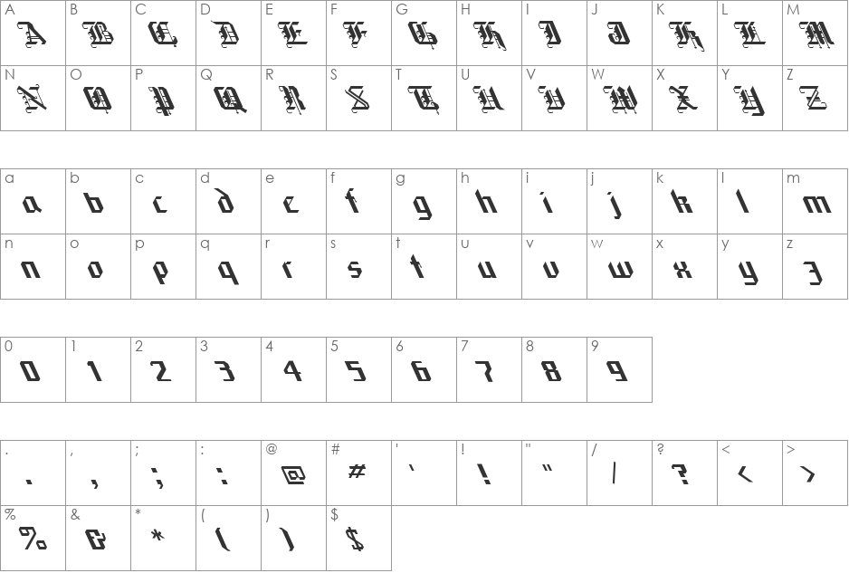 FZ GOTHIC 1 LEFTY font character map preview