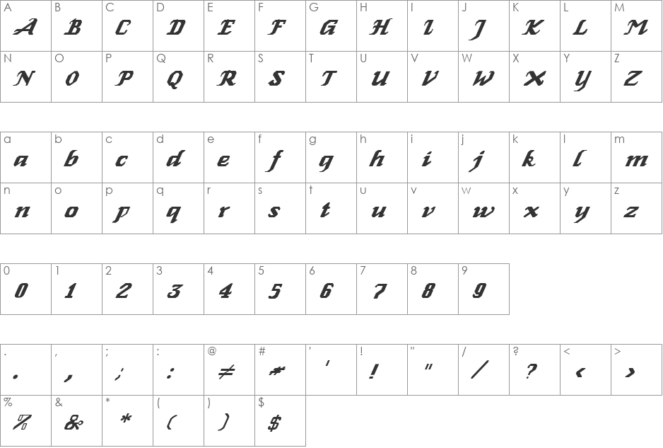 FZ GOTHIC 2 ITALIC font character map preview
