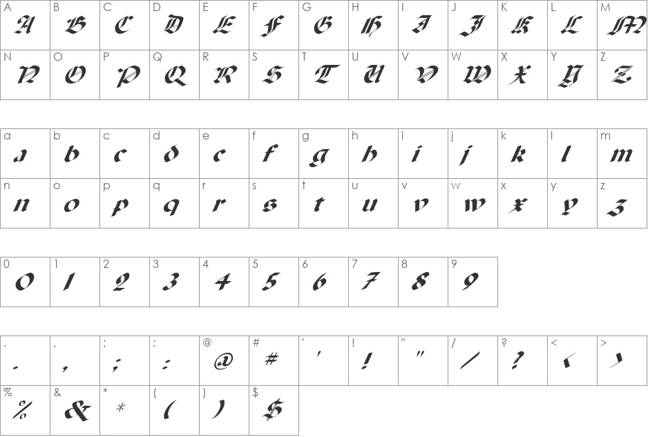 FZ GOTHIC 6 ITALIC font character map preview