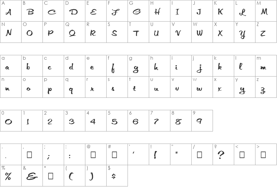 FZ HAND 10 EX font character map preview