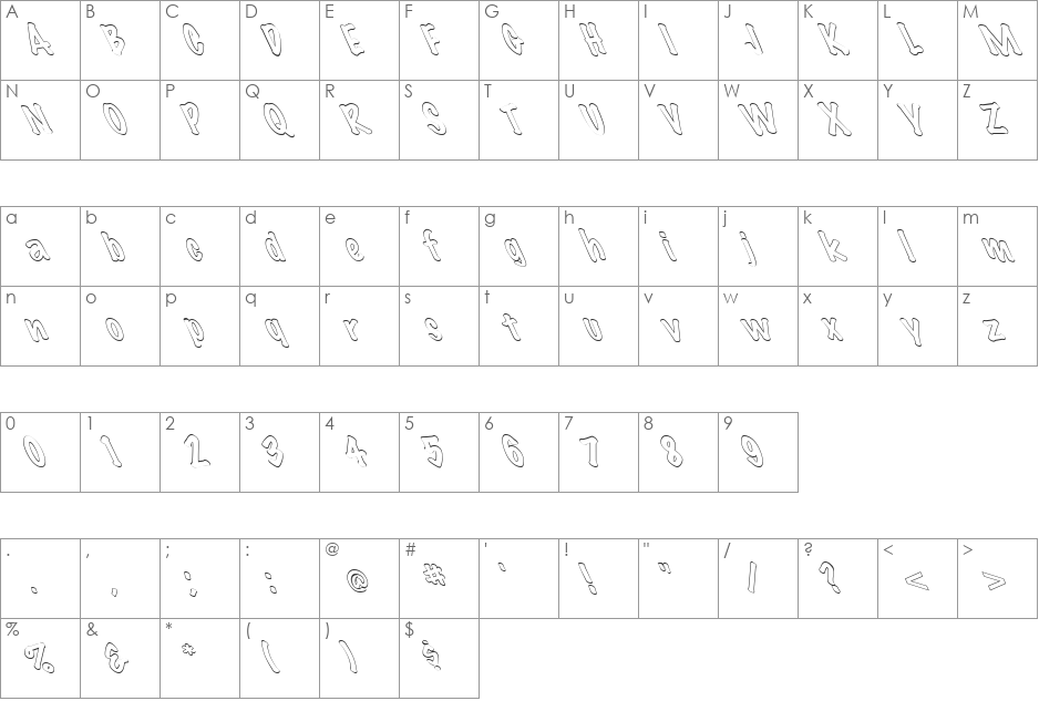 FZ HAND 14 HOLLOW LEFTY font character map preview