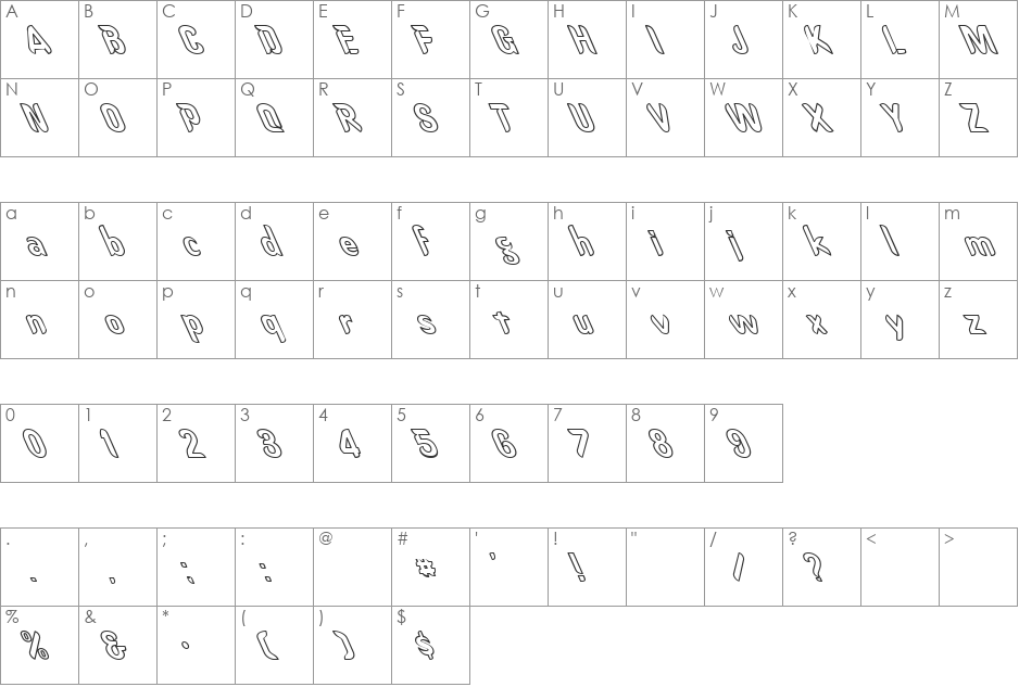 FZ HAND 15 HOLLOW LEFTY font character map preview