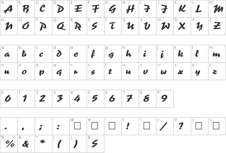 FZ HAND 19 EX font character map preview